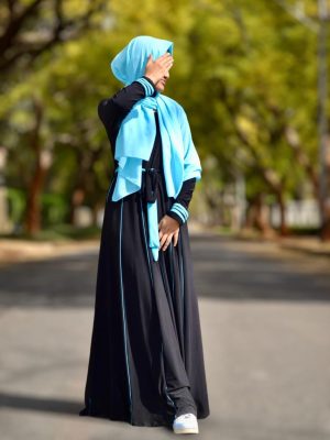 BLACK TURQUOISE PANEL ABAYA
