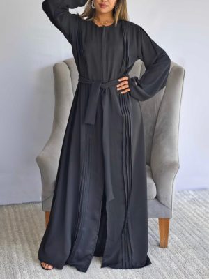 ABAYA WITH PINTUCK DETAILING AND ZIP FRONT