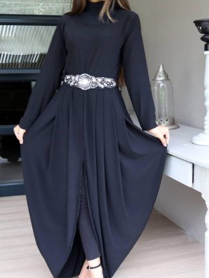 JUMPSUIT ABAYA WITH HAND BEADED BELT