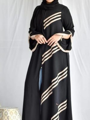 ABAYA WITH HALF ZIP DETAILING FAN DETAIL SLEEVE