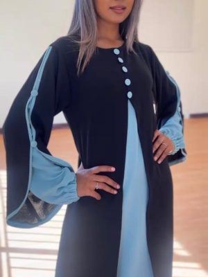 TWO TONE ABAYA WITH ADDED DETAILS